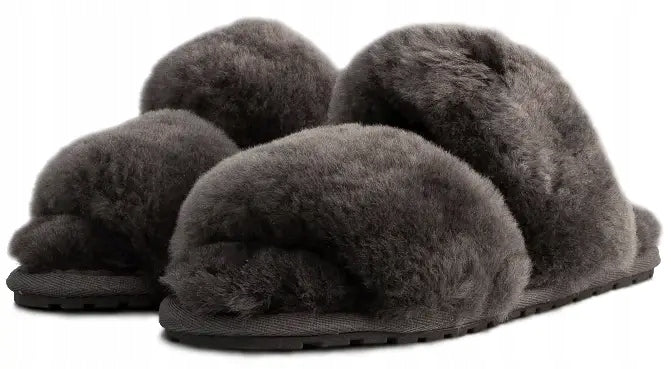 Kapcie damskie EMU AUSTRALIA szare klapki ciapy futerko r. 38 24 cm