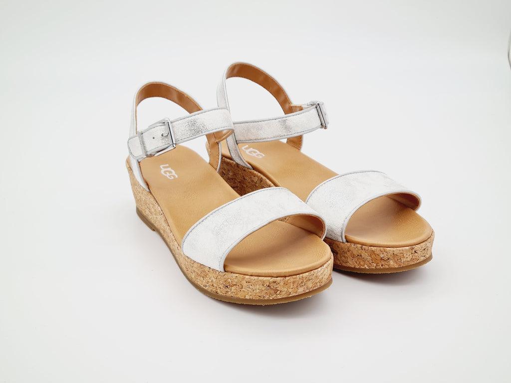 Sandały UGG Milley Shimmer Srebrne Koturna Korek 37