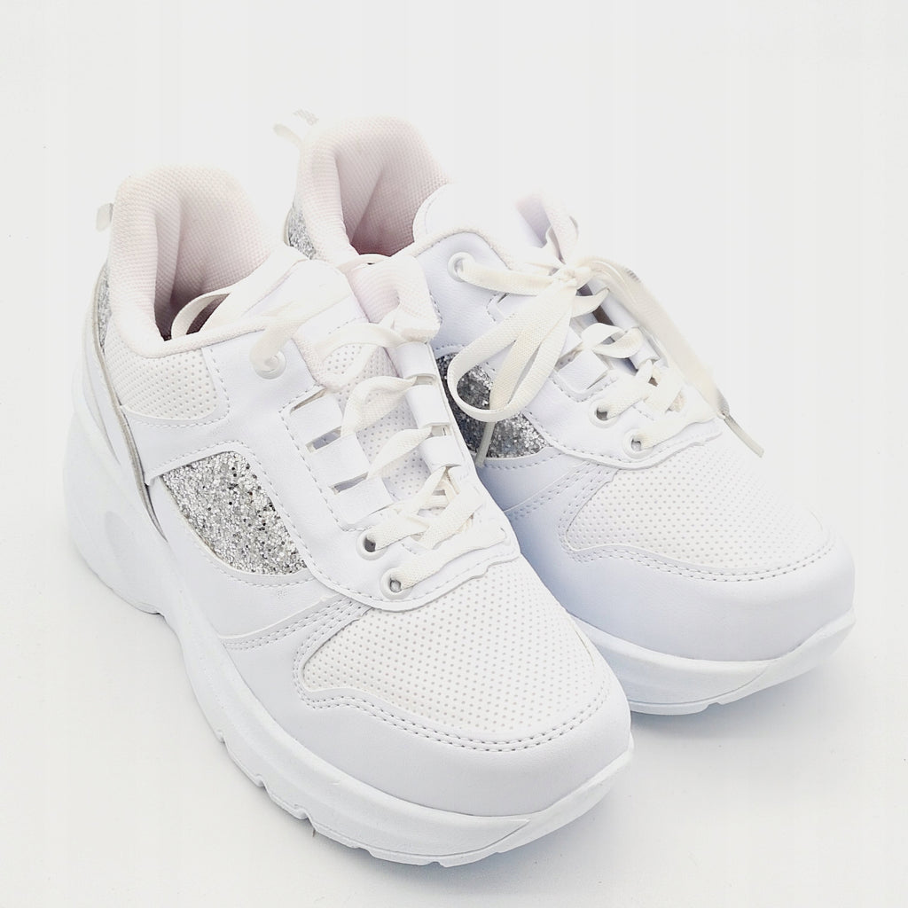 Białe Sneakersy Damskie PILLA BEYAZ SPOR Brokat 37