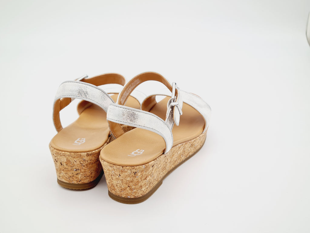Sandały UGG Milley Shimmer Srebrne Koturna Korek 37