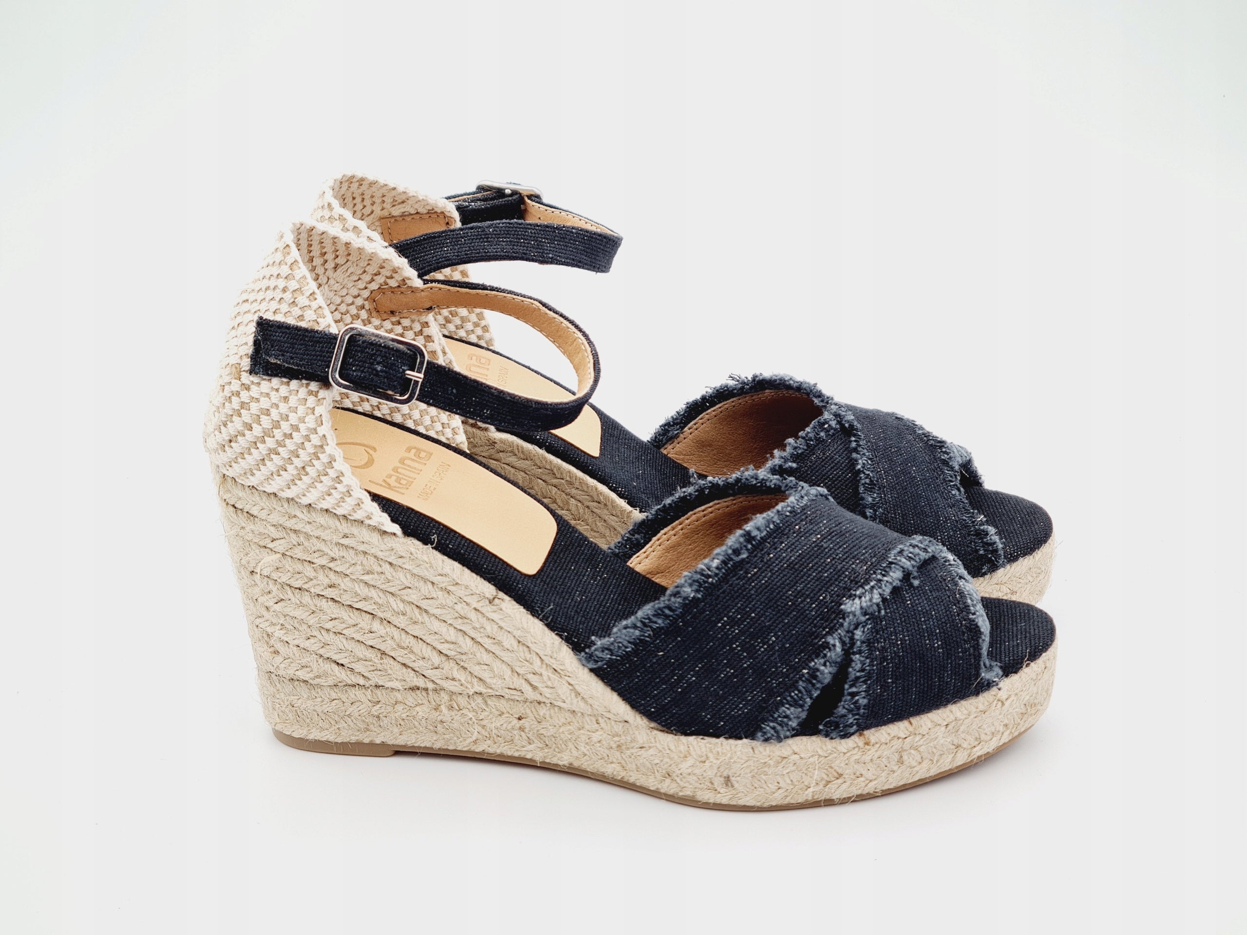 Sandały na Koturnie KANNA Canvas Lurex Black r. 40