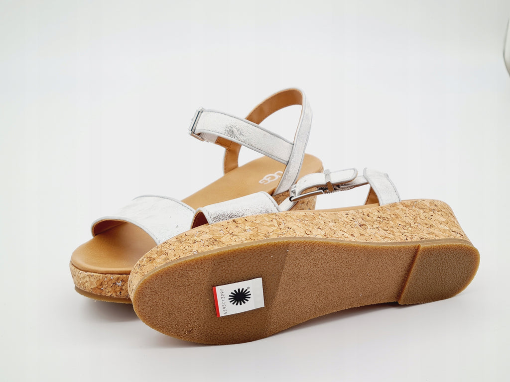 Sandały UGG Milley Shimmer Srebrne Koturna Korek 37