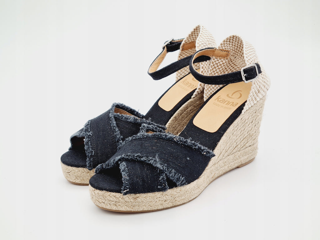 Sandały na Koturnie KANNA Canvas Lurex Black r. 40