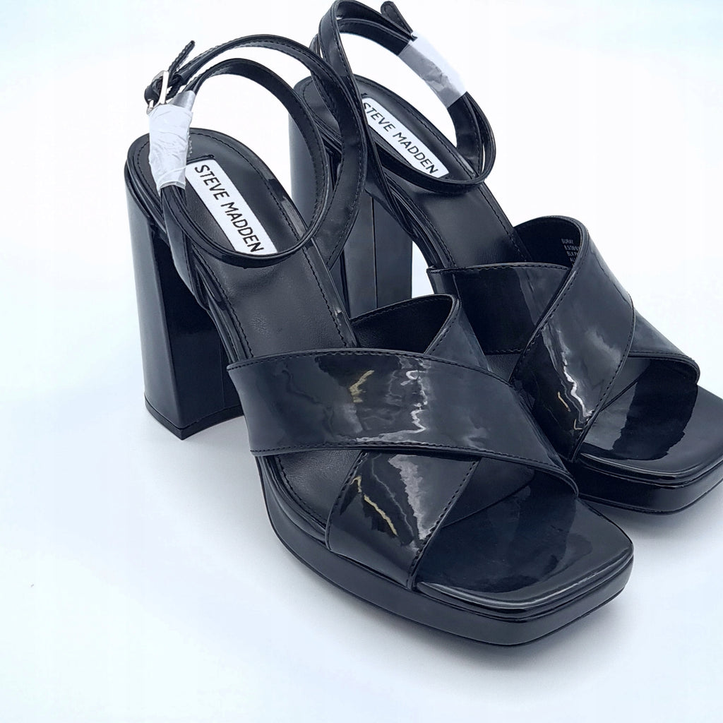 Sandały Steve Madden Suray 39 Czarne Lakierowane Słupki Platforma DEFEKT