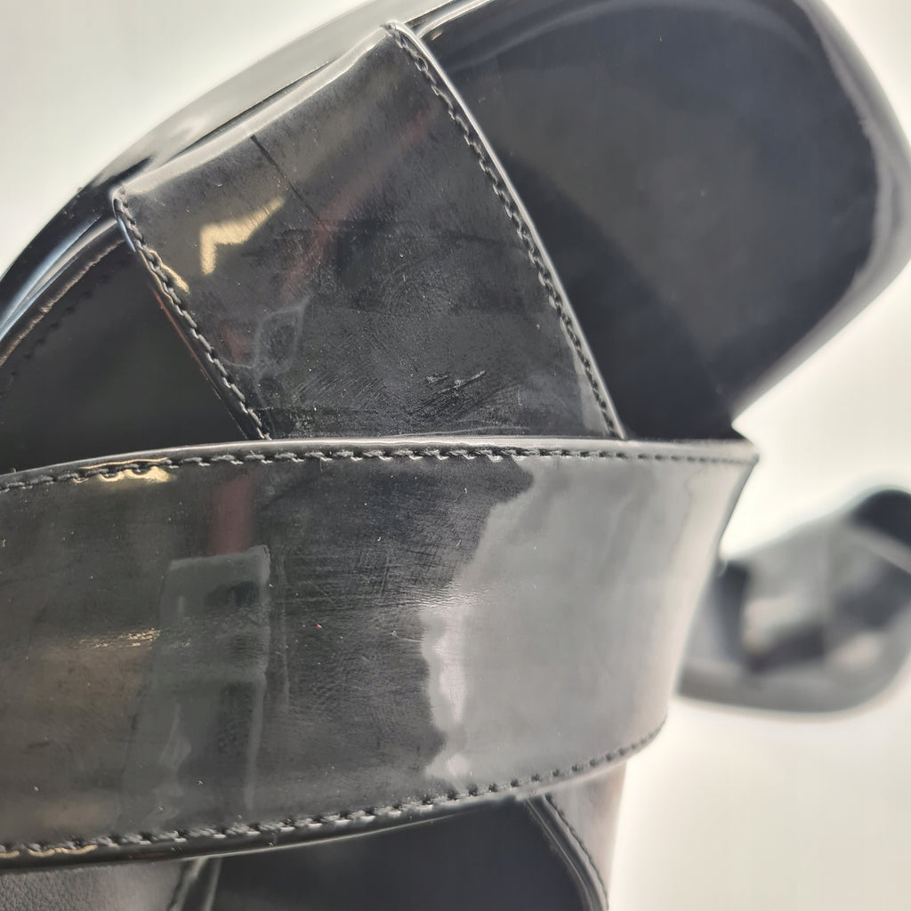 Sandały Steve Madden Suray 39 Czarne Lakierowane Słupki Platforma DEFEKT