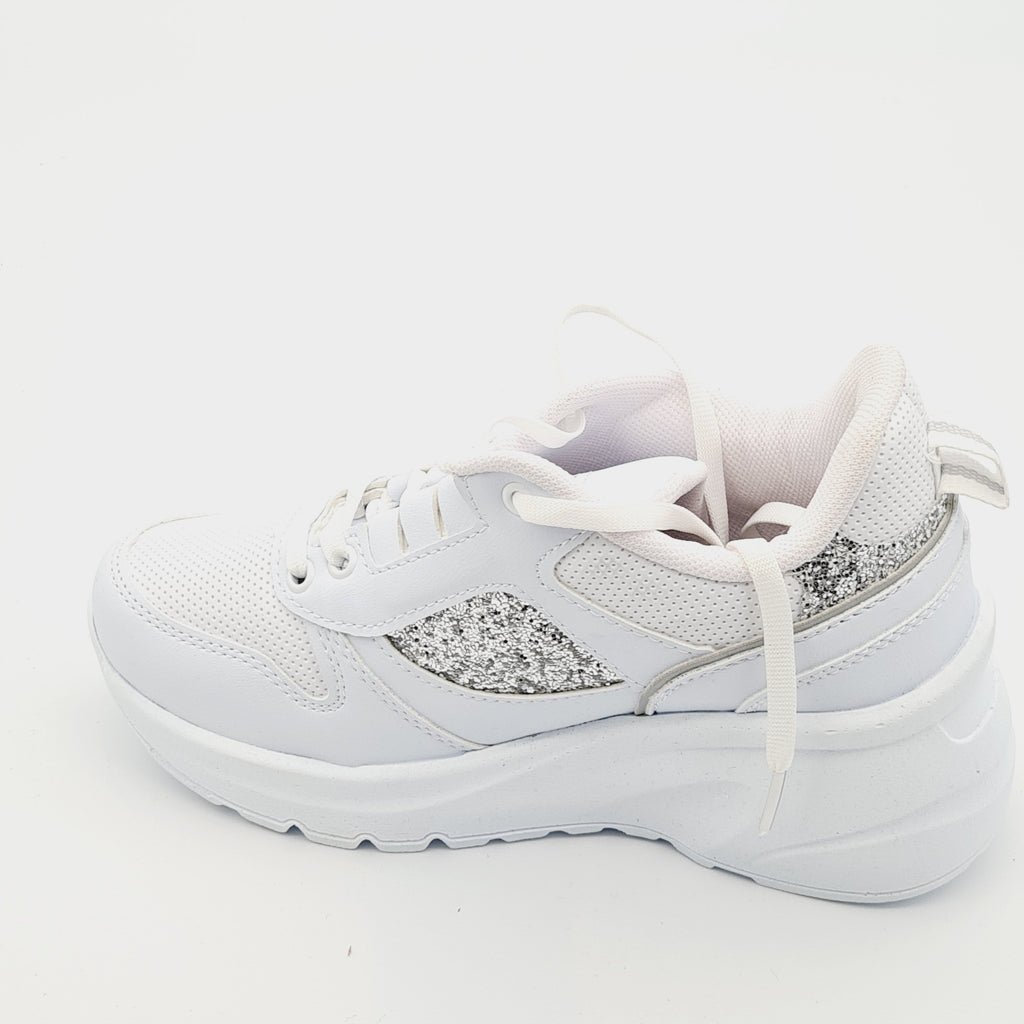Białe Sneakersy Damskie PILLA BEYAZ SPOR Brokat 37