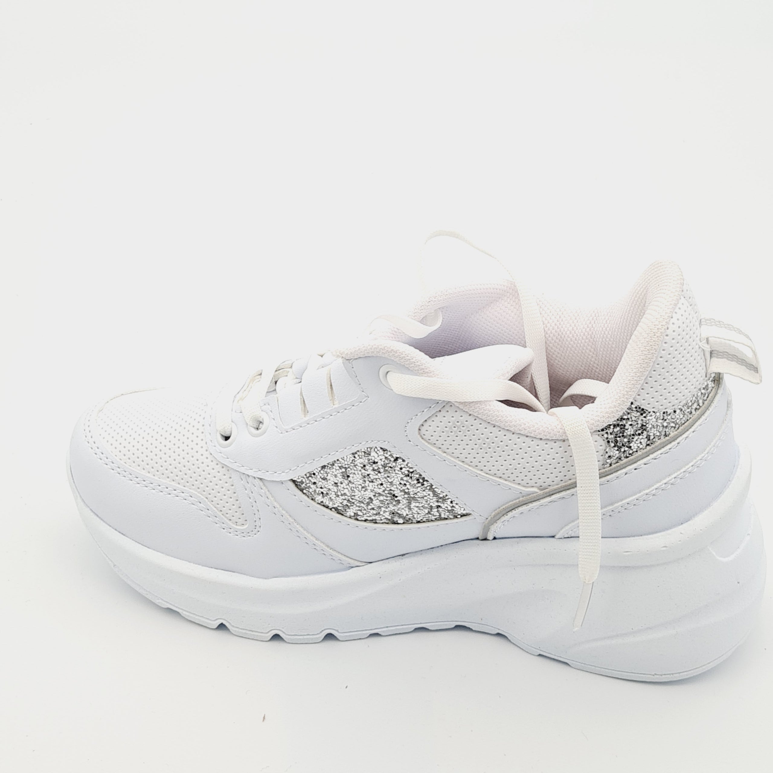 Białe Sneakersy Damskie PILLA BEYAZ SPOR Brokat 37
