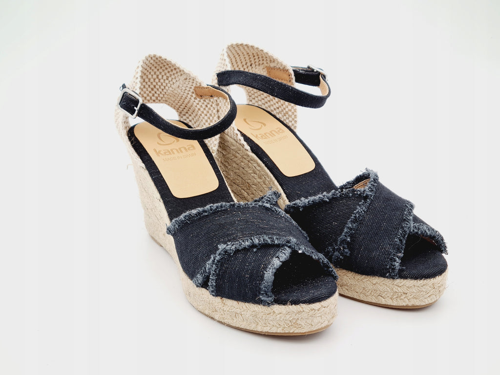 Sandały na Koturnie KANNA Canvas Lurex Black r. 40