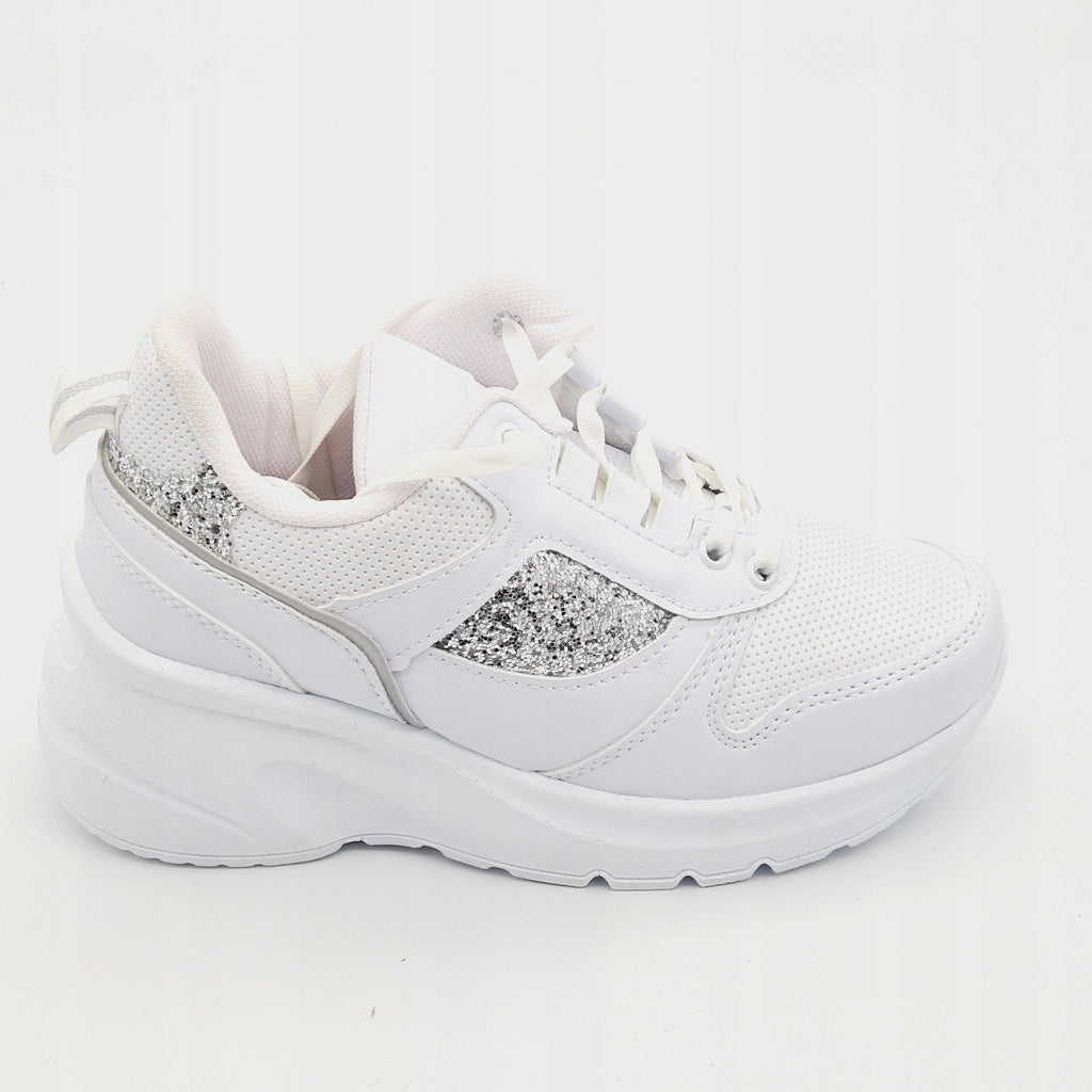 Białe Sneakersy Damskie PILLA BEYAZ SPOR Brokat 37