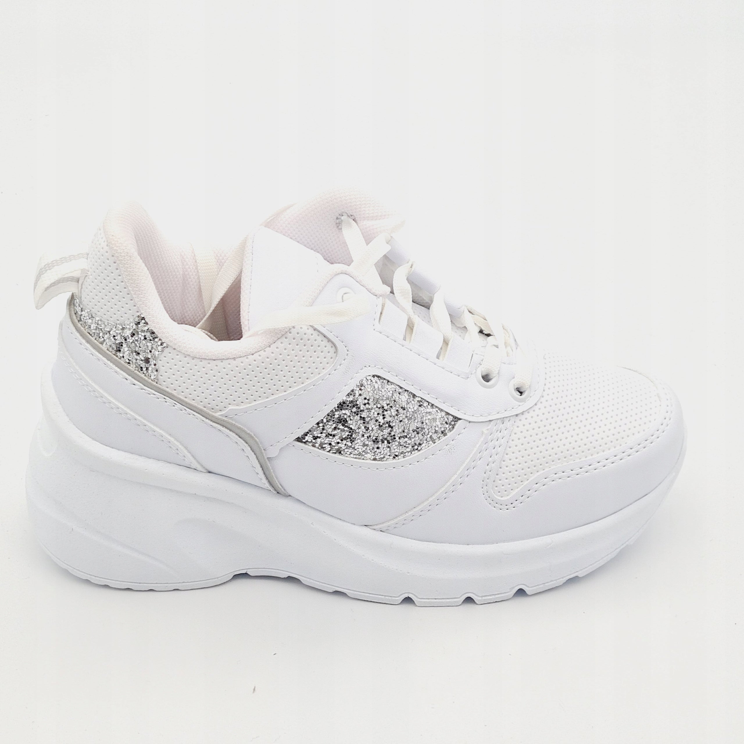 Białe Sneakersy Damskie PILLA BEYAZ SPOR Brokat 37